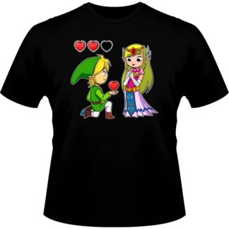 T-shirt – okiWoki – Un héro offrant son coeur à sa belle – Zelda – Fond Noir – L