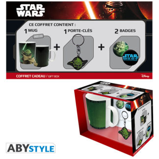Gift Pack Mug + Porte-clef + badges Star Wars – Yoda *