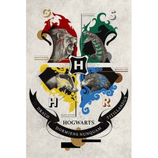 Poster – Harry Potter – Emblème Animaux – poster roulé filmé (91.5×61) – 91.5 cm