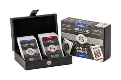 Grimaud expert coffret bridge facon cuir noir (2 jeux de 54 cartes)