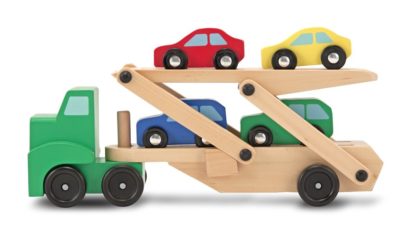 Camion porte-voitures bois depliable + 4 vehicules (fr-de-en-es)
