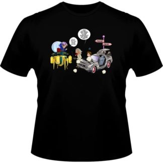 T-shirt – okiWoki – Accrochage dans les Couloirs du Temps ! – Dragon Ball / Retour vers le futur – Fond Noir – M