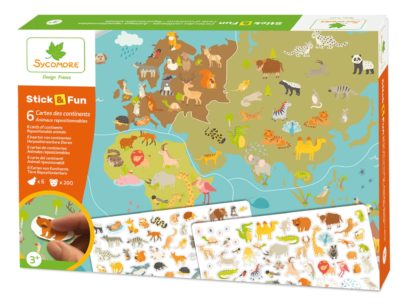 Stick’n fun xl mousses repositionnables animaux et cartes du monde (fr-de-it)