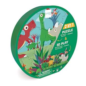 2-en-1 Jeu Puzzle 3D Dinosaures 36 pcs