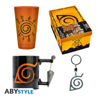 Gift Pack Premium – Naruto – Verre XXL +Porte-clés 3D+Mug 3D Konoha – 19 cm