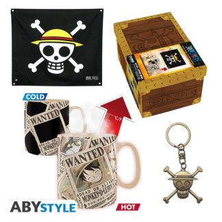 ABYSTYLE Gift Pack Premium – One Piece – Drapeau + Porte-clef 3D + Mug 3D Wanted – 19 cm