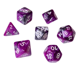 Set de dés – Fusion violet & argent (avec boîte) – 3 cm