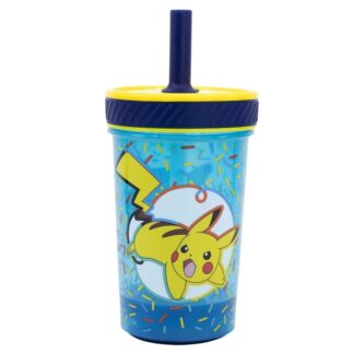 Gobelet avec paille - anti-chute - Pikachu confettis - Pokemon - 370 ml